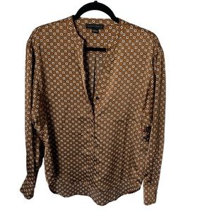 Sanctuary Blouse Brown Print Mandarin Collar